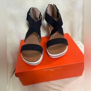 Adrienne Vittadini Sandals Womens 10M Cape May Back Zip Wedge  Black NWB